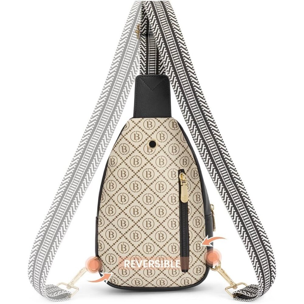Women Monogram Print Imported PU Leather Small Crossbody Chest Sling Travel Bag - Picture 5 of 8